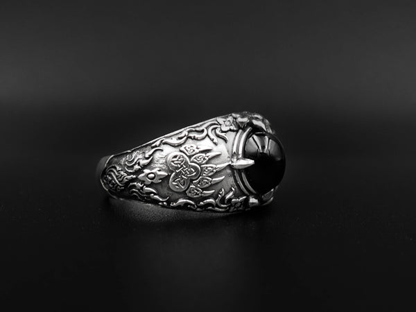 Onyx Men Nordic Viking Bear Paw Ring 925 Sterling Silver Size 6-15