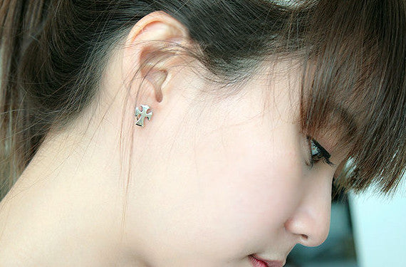 Cross Earrings - 925 Sterling Silver Tiny Cross Earrings -  silver stud earrings - tiny cross earrings (E4 )