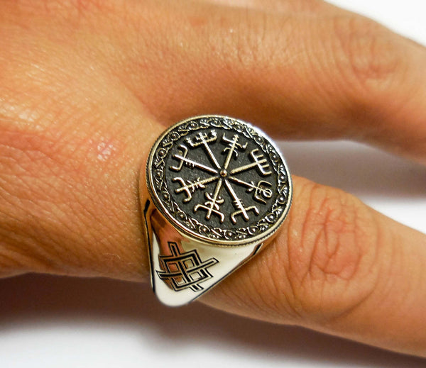 Vegvisir Ring Icelandic Viking Asatru Compass Norse Runes Ring In Brass Jewelry (BR-65)