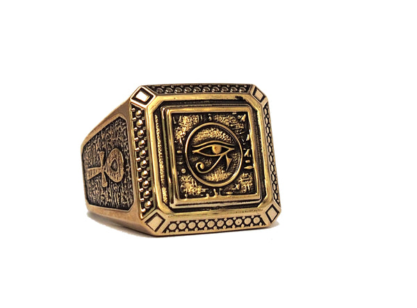 Men Egyptian Eye of Horus Ankh Cross Ring Brass Jewelry Size 8-15 (BR-72 )