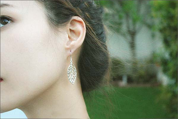Leaf Earrings Earrings - 925 Sterling Silver - Silver  earrings -  Love earrings Gift Idea Rocker Gothic Woman Jewelry (E-16)