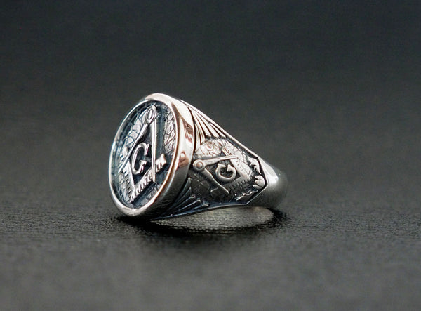 Freemason Masonic Ring Gothic Masonic Biker Rings 925 Sterling Silver Size 6-15