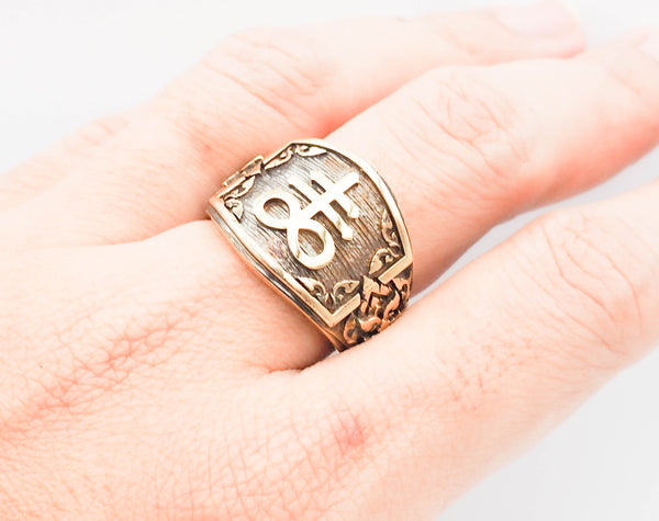 Leviathan Satanic Cross Signet Ring Brimstone Seal of Satan Brass Jewelry Size 6-15 BR-71