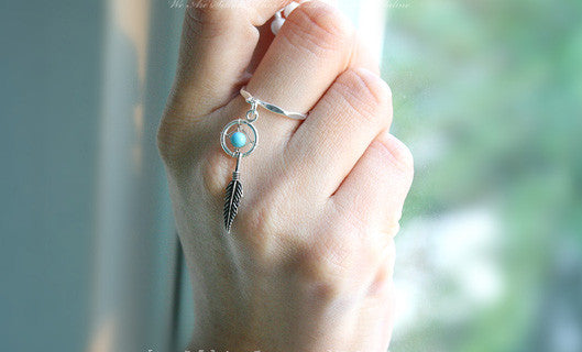 Dream Catcher Ring ,DreamCatcher with Feathers ring, 925 Sterling Silver, Silver Ring (R90)