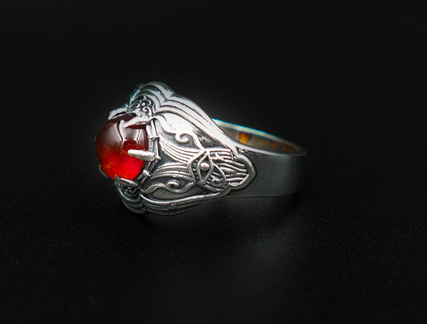 Egypt Eye of Horus Protection Ring, Men's Women's Garnet Ring 925 Sterling Silver Size 6-15