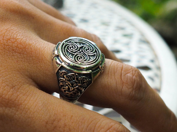925 Sterling Silver Celtic Triskelion Ring Punk Rock viking Ring For Men Ring Size 6-15