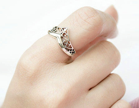 925 Sterling Silver Princess Crown Ring/ Queen Crown Ring Gift Idea Rocker Gothic Woman Jewelry -  Silver ring (SR-022)