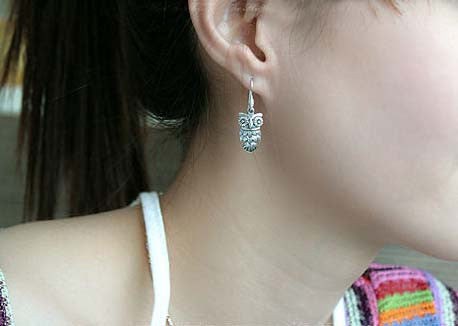 Owl Earrings  - 925 Sterling Silver - Silver  earrings -  Love earrings Gift Idea Rocker Gothic Woman Jewelry (E-25)