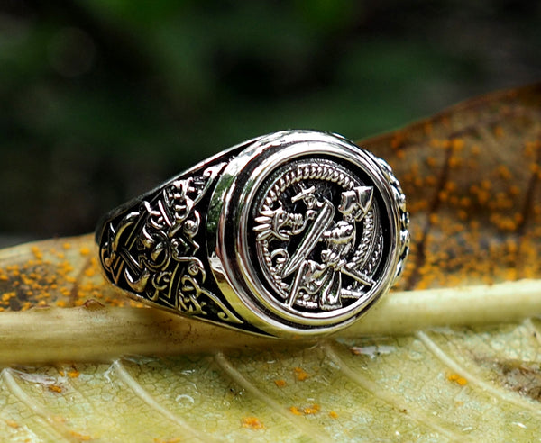 Siegfried and Fafnir Ring, Siegfried and Fafnir Viking Ring, Norse Viking Jewelry, 925 Sterling Silver Size 6-15