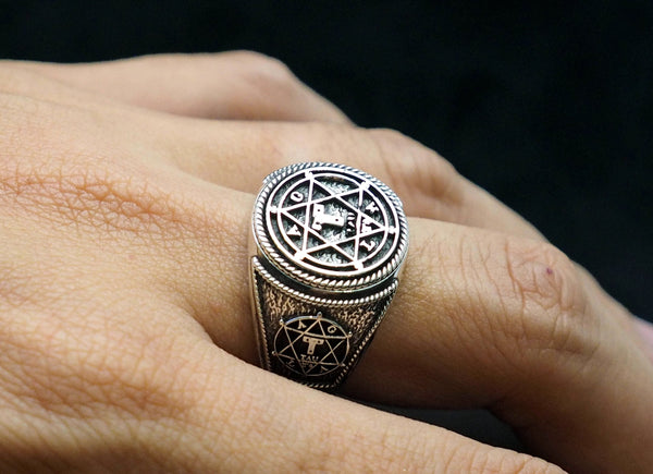 Goetia Hexagram Seal of Solomon Ring, Star of David Ring 925 Sterling Silver Size 6-15