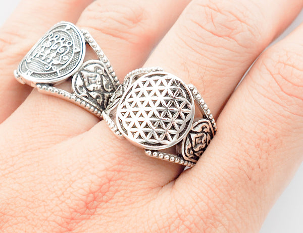 Flower of Life Ring Fashion Jewelry for Mens and Women 925 Sterling Silver Size 6-15