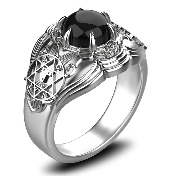 Onyx Hexagram Ring Goetia Hexagram Seal of Solomon ring 925 Sterling Silver