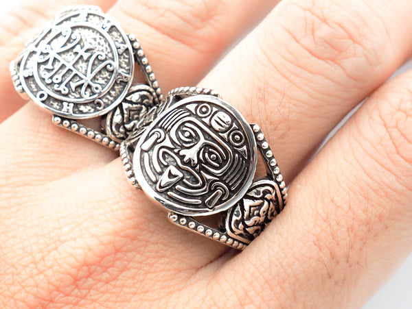 Women's Men Mayan Aztec Calendar Mexico Ring 925 Sterling Silver Size 6-15