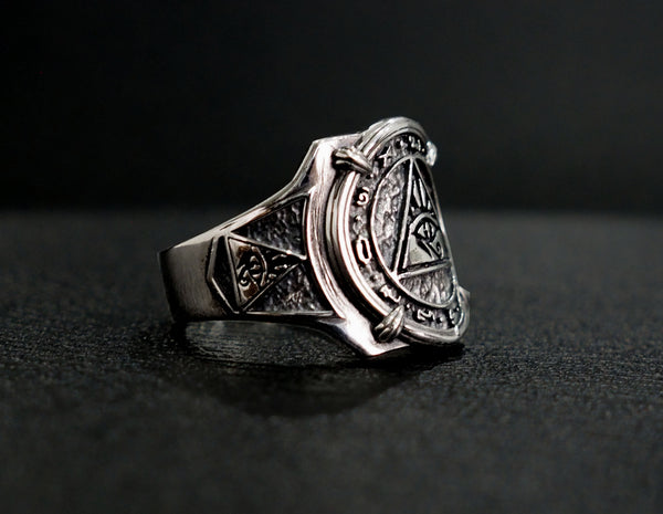 Eye of Horus Ring, Egyptian Hieroglyphics Ring, Silver Egypt Jewelry, Egyptian Rings Egyptian Amulet 925 Sterling Silver Size 6-15