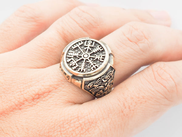 Vegvisir Ring Norse Viking Magic Compass Viking Iceland Runic Brass Jewelry