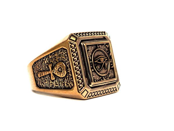 Men Egyptian Eye of Horus Ankh Cross Ring Brass Jewelry Size 8-15 (BR-72 )