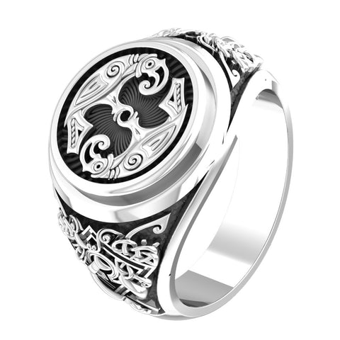 Hugin and Munin Ring, Odin's Ravens Ring, Norse Viking Jewelry 925 Sterling Silver size 6-15