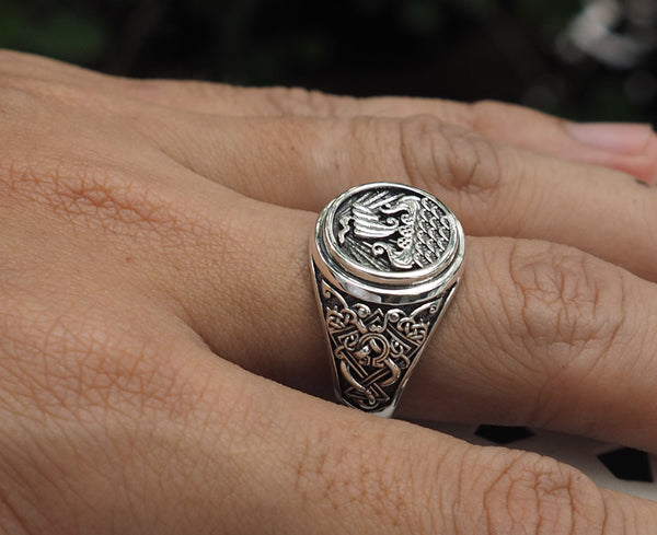 Viking Ship Ring, Drakkar Ring, Scandinavian Norse Viking Jewelry 925 Sterling Silver Size 6-15