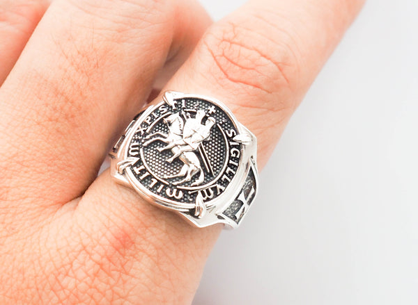 925 Sterling Silver The Seal of Knights Templar Masonic Ring Size 6-15
