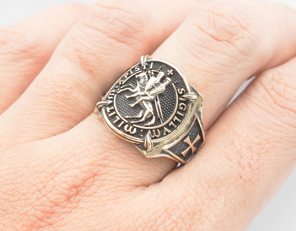 The Seal of Knights Templar Masonic Ring Brass Jewelry Size 6-15