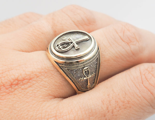 Retro Handmade Signet Rings Men Ancient Silvery Carved Ring - Temu
