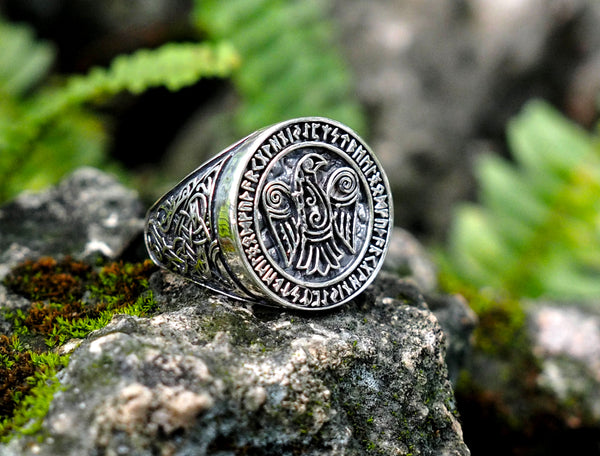 925 Sterling Silver Odin Ravens Viking Ring Nordic Celtic Viking Norse Jewelry Size 6-15