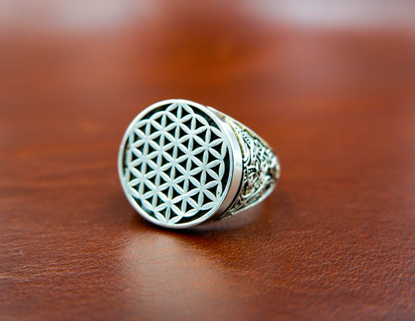 925 Sterling Silver Flower of Life Ring Boho Mens Size 6-15