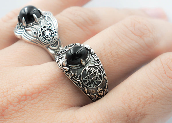 Onyx Necronomicon Symbol Sigil Mens Ring 925 Sterling Silver Jewelry Size 6-15