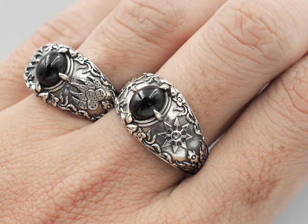 Onyx Chaotic Magic 8 Pointed Arrows Magick Chaos Star Ring 925 Sterling Silver Size 6-15