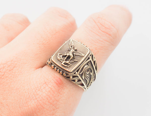 St Michael Ring Angel The Archangel Catholic Medal Mens Womens Brass Jewelry Size 6-15 BR-98