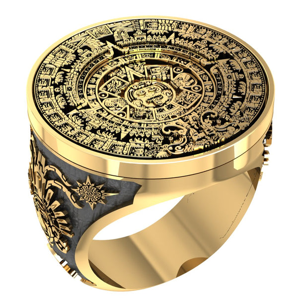 Tribal Mayan Aztec Calendar Sun Ring Aztec Mayan Ring Patterned Ring Brass Jewelry Size 7-15