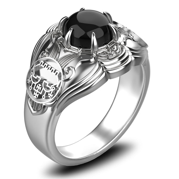 Onyx Seal Sigil of Goetia Belial Lesser Key of Solomon Ring Women's and Men's Ring 925 Sterling Silver Size 6-15