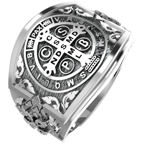 Men s St Benedict Exorcism Ring Cross Gift for Him 925 Sterling Silver JewelryGhouse