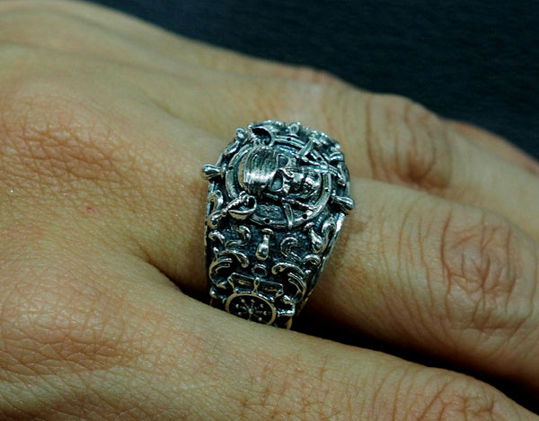 Pirate Skull Biker Ring 925 Sterling Silver Jewelry Size 6-15