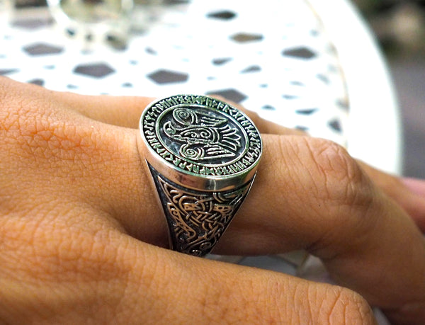 925 Sterling Silver Odin Ravens Viking Ring Nordic Celtic Viking Norse Jewelry Size 6-15