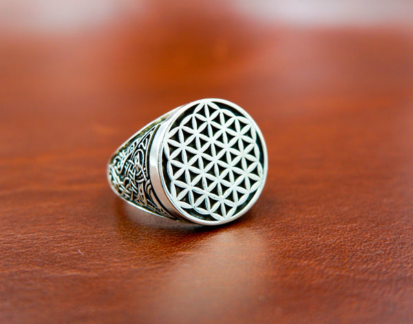 925 Sterling Silver Flower of Life Ring Boho Mens Size 6-15