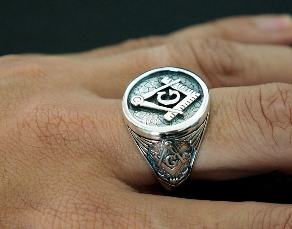 Freemason Masonic Ring Gothic Masonic Biker Rings 925 Sterling Silver Size 6-15