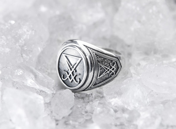 Sigil of Lucifer Ring, Devil Seal of Satan Ring 925 Sterling Silver Size 6-15