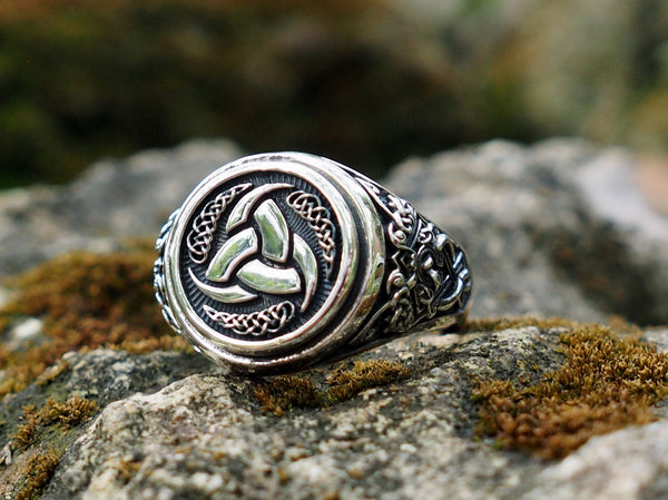 Triple Horn of Odin Ring, Viking Ring, Scandinavian Norse Odin's Ring Viking Jewelry 925 Sterling Silver Size 6-15