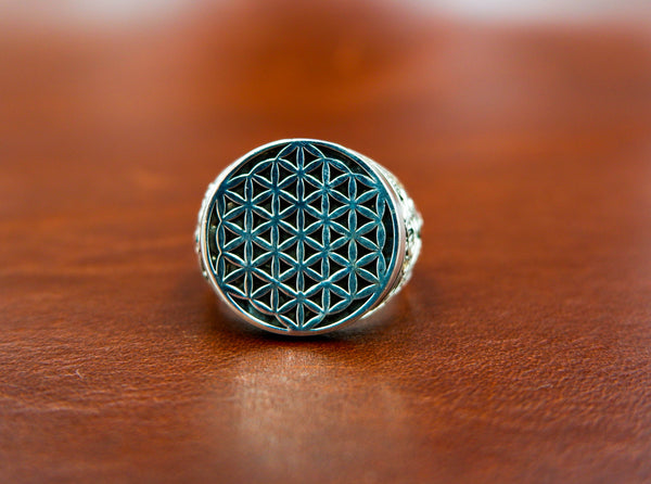 925 Sterling Silver Flower of Life Ring Boho Mens Size 6-15