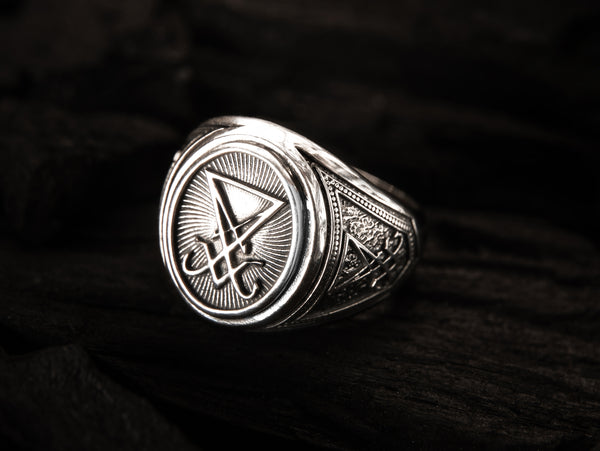 Sigil of Lucifer Ring, Devil Seal of Satan Ring 925 Sterling Silver Size 6-15