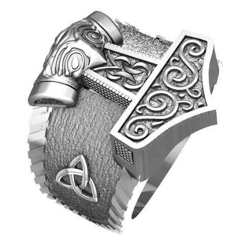 Mjölnir Thor's Hammer Signet Ring Norse Viking Thunder God Asatru Ring in 925 Sterling Silver Size 8-12 (R- 61)
