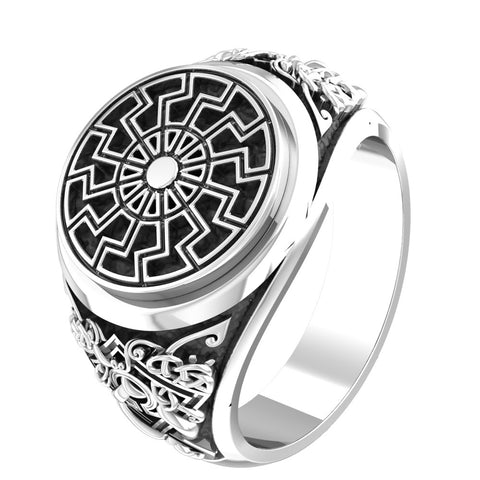 Black Sun Ring, Viking Ring Pagan Scandinavian Norse Viking Jewelry 925 Sterling Silver Size 6-15