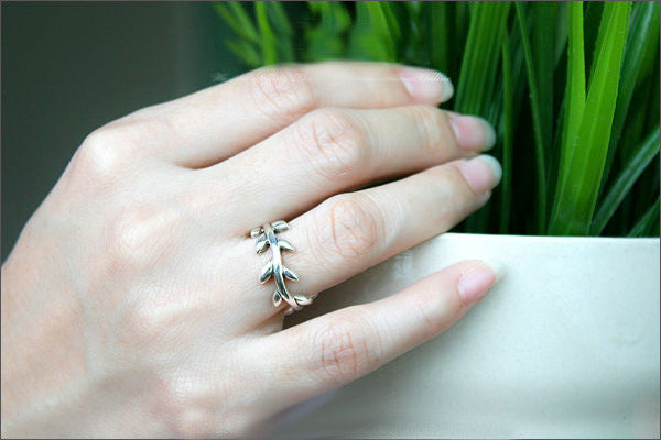 Leaf ring in sterling silver, Leaf Ring, Olive Branch Ring, 925 Sterling Silver-White gold plate-gold plate-Pink gold plate(R-93)