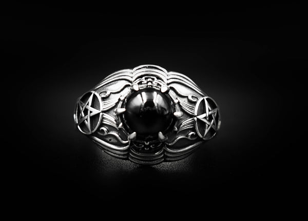 Onyx Tetragrammaton Ring Tetragrammaton Pentagram Star Ring 925 Sterling Silver Size 6-15