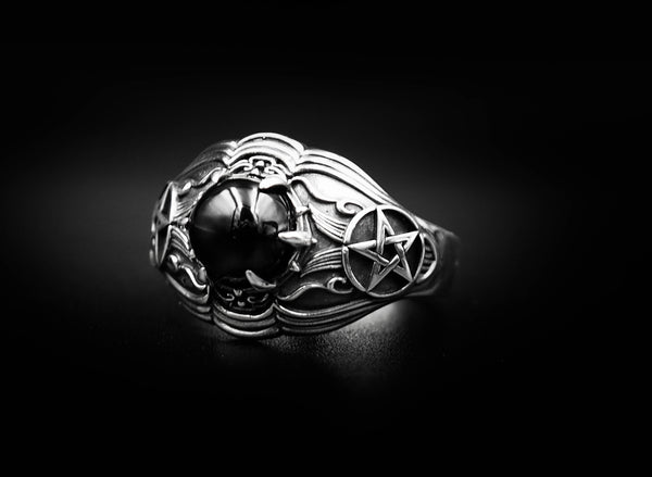 Onyx Tetragrammaton Ring Tetragrammaton Pentagram Star Ring 925 Sterling Silver Size 6-15