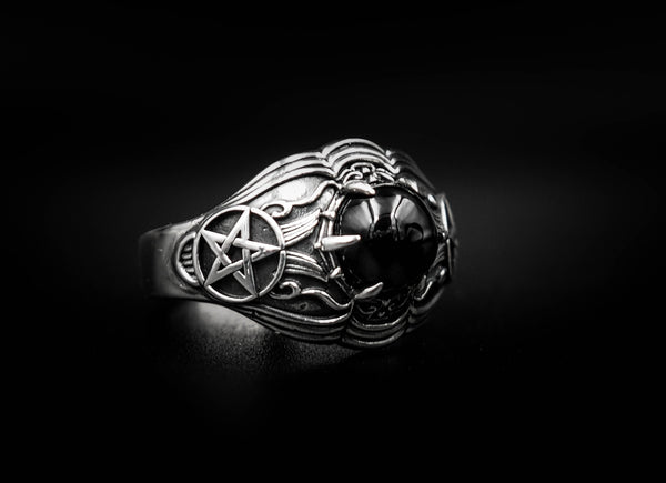 Onyx Tetragrammaton Ring Tetragrammaton Pentagram Star Ring 925 Sterling Silver Size 6-15