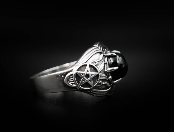 Onyx Tetragrammaton Ring Tetragrammaton Pentagram Star Ring 925 Sterling Silver Size 6-15