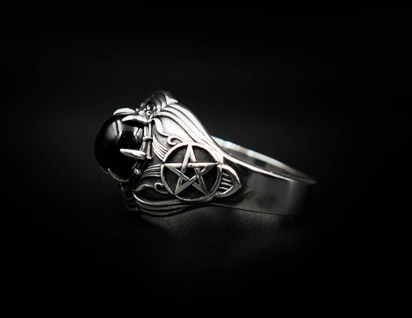 Onyx Tetragrammaton Ring Tetragrammaton Pentagram Star Ring 925 Sterling Silver Size 6-15