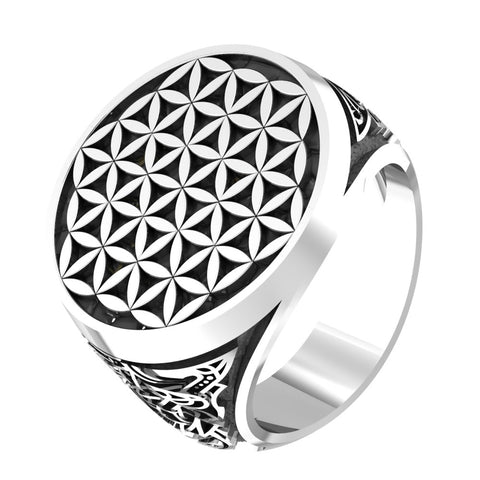 925 Sterling Silver Flower of Life Ring Boho Mens Size 6-15